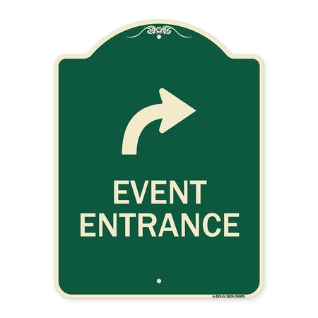 SIGNMISSION Event Entrance With Upper Right Arrow Heavy-Gauge Aluminum Architectural Sign, 24" H, G-1824-24085 A-DES-G-1824-24085